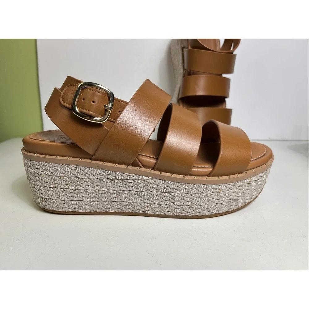 FitFlop Tan Leather PlatFForms Espadrille Wedge Sandals Size 8 Wore Once